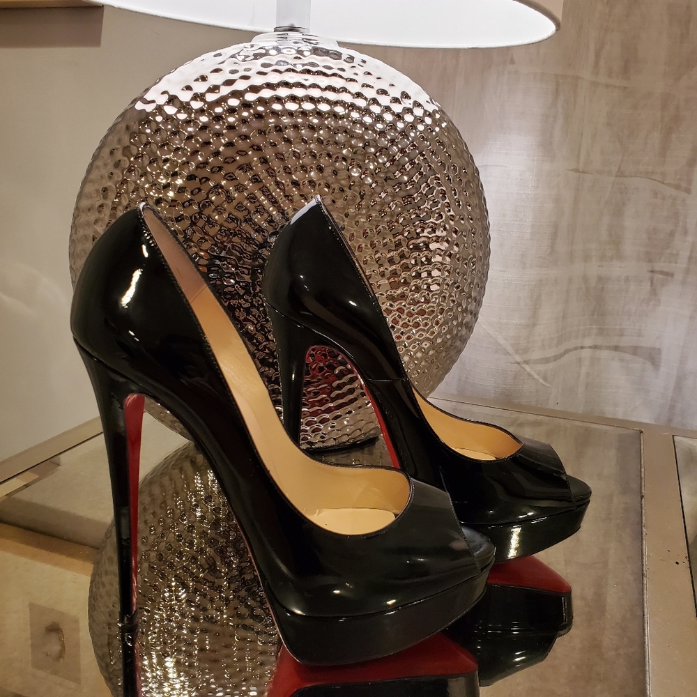 Christian Louboutin Black Patent Leather Platform Pumps with Red Soles